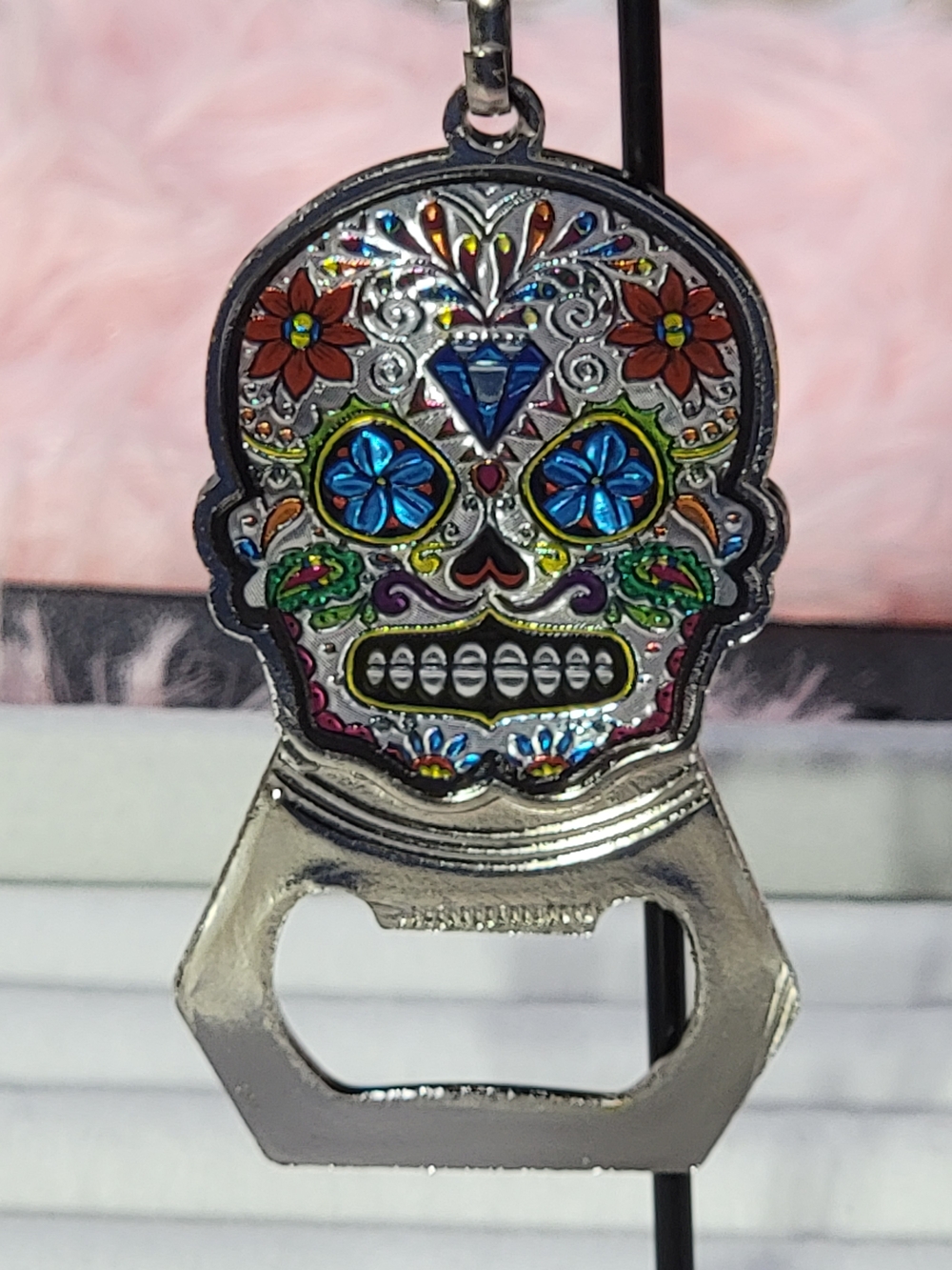 Colorful Sugar Skull Bottle Opener Keychain